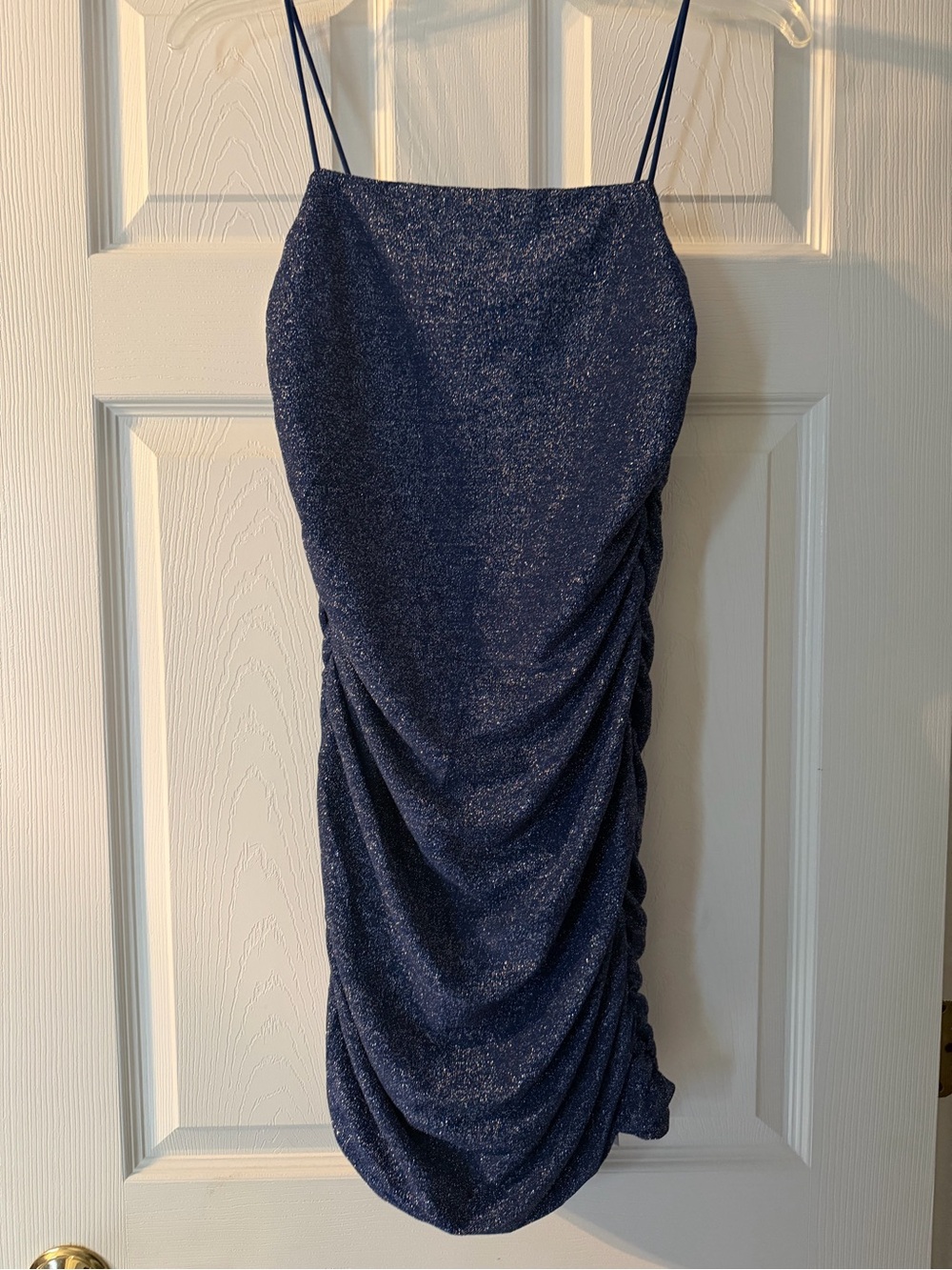NWT Navy Sparkle Ruched Mini Slip Dress